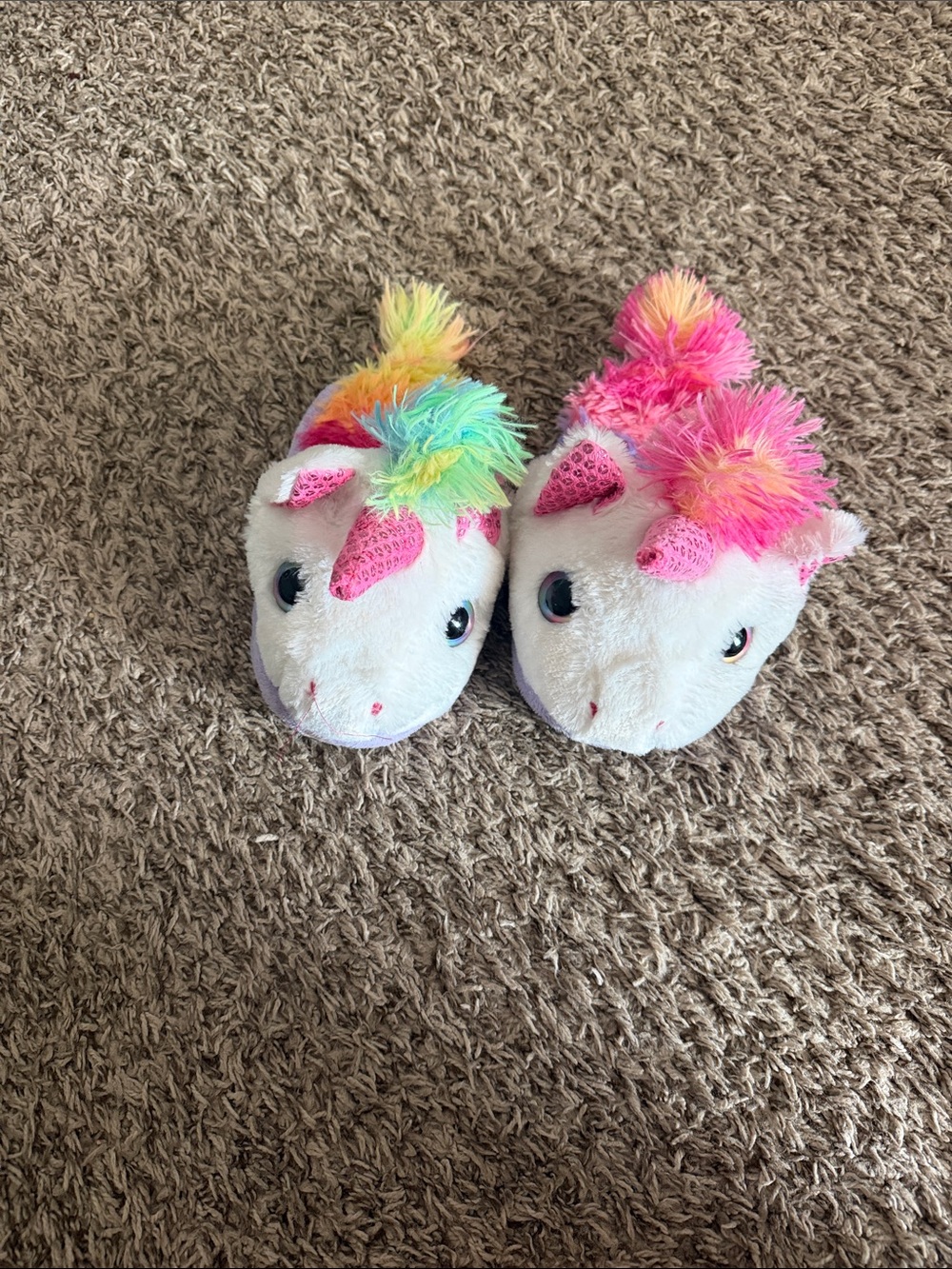 Plush Unicorn Kids Slippers in White with Rainbow Mane